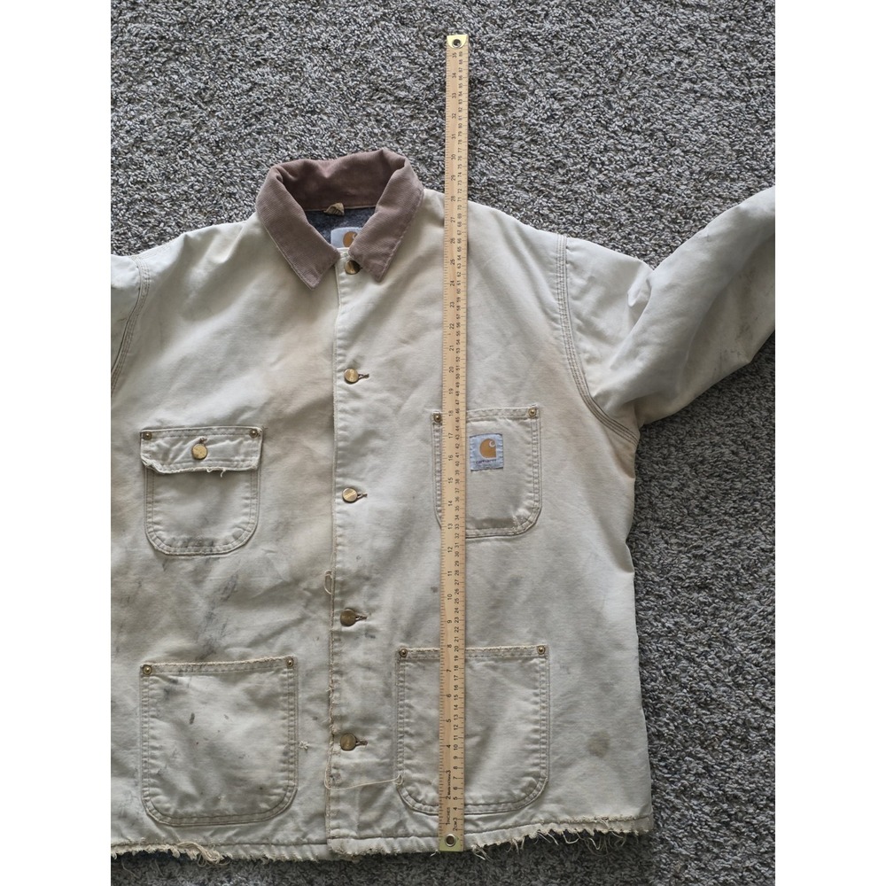 Vintage Carhartt Faded Brown Chore Jacket Size L Blanket Lined - Picture 6 of 13